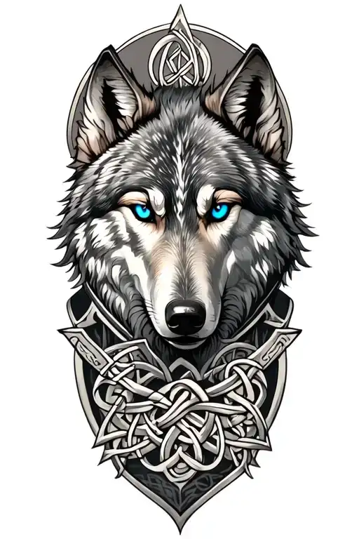 wolf with blue eyes on armor tattoo design featuring Celtic trinity knot  tattoo design idea