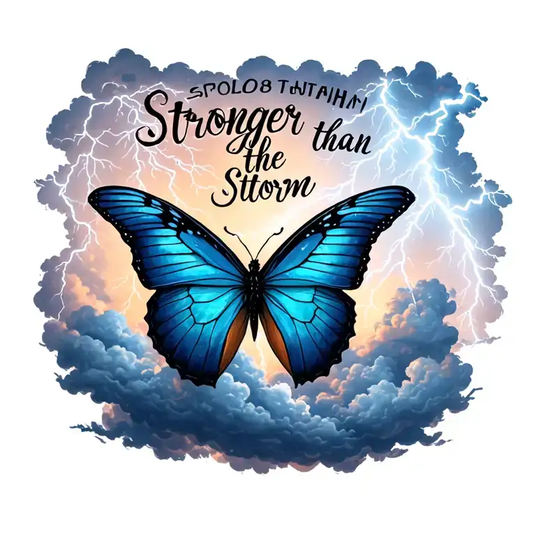 "Stronger than the storm" "Stronger than the storm" butterfly emerging from storm clouds forming the shape lightening tattoo design idea