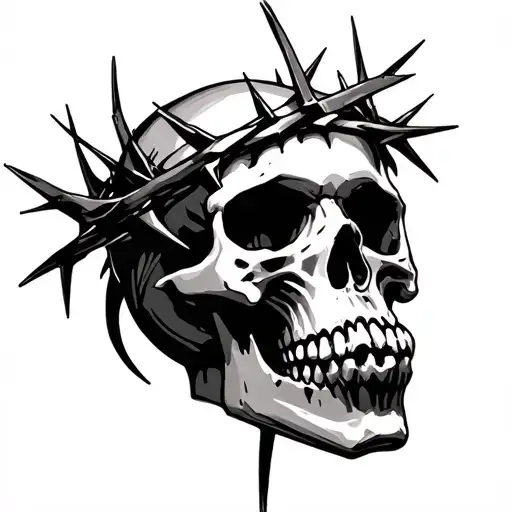 skull with crown of thorns tattoo design idea
