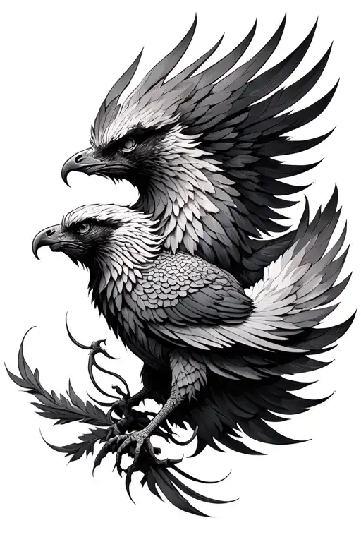 Phoenix and tribute animals tattoo design idea