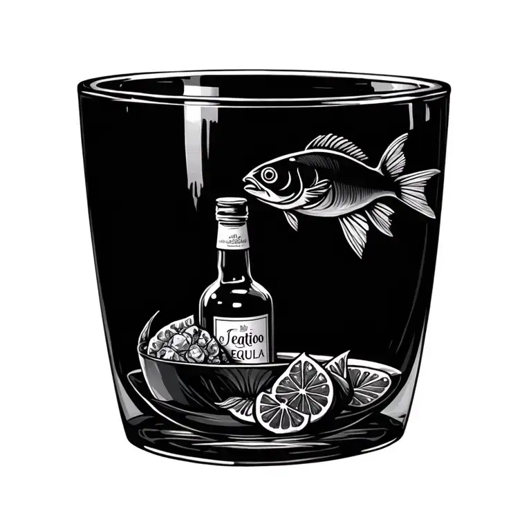 fish bowl w tequila bottle tattoo design idea