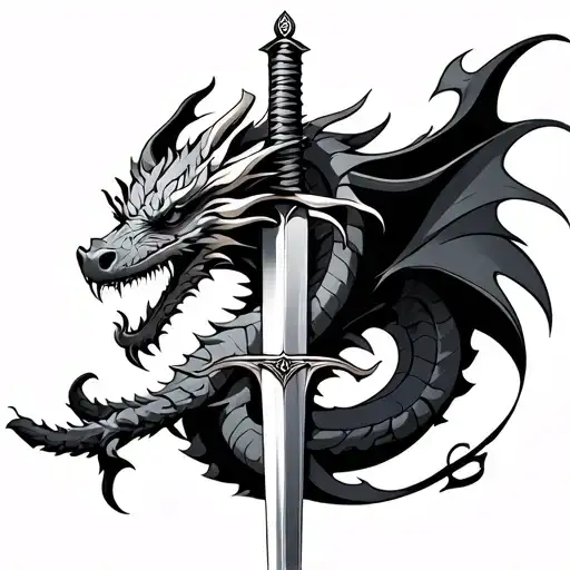 dragon and sword wrapped tattoo design idea