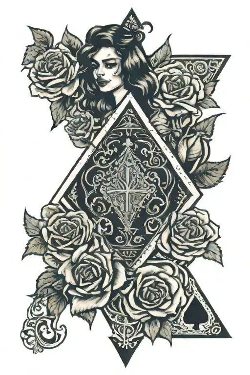 Ace of spades with rose and woman holding tattoo design idea