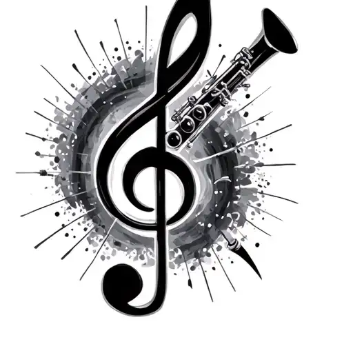 clarinet treble clef incorporated tattoo design idea