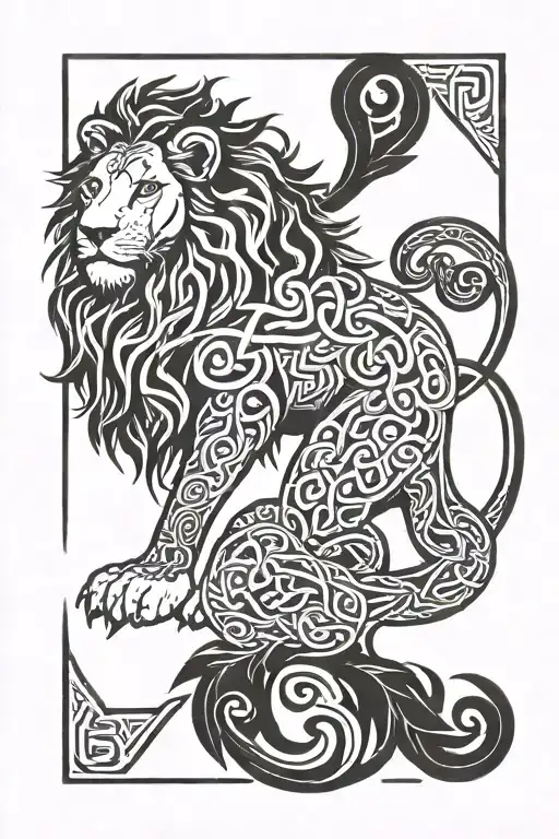 Lion and Celtic motifs tattoo design idea
