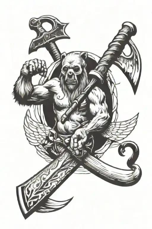 axe ,bear , god , angel tattoo design idea