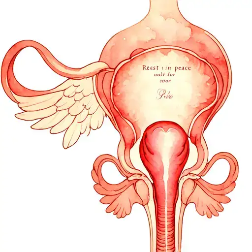 a tattoo of a uterus with a headstone and rest in peace or angelwings  tattoo design idea