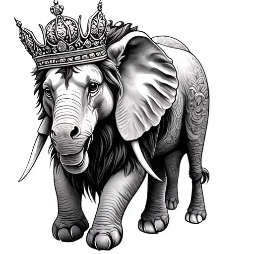 lion wearing crown elephant horse tattoo design idea