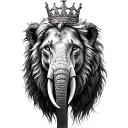 lion wearing crown elephant horse tattoo design idea