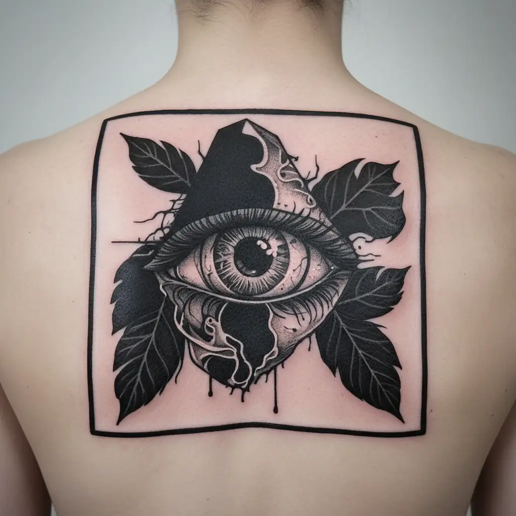 an eye with lots of guts and is protecting whole world and it's has a symbol of love protection and successful for boys  tattoo design idea