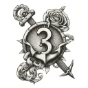 number 3 with anchor tattoo design idea
