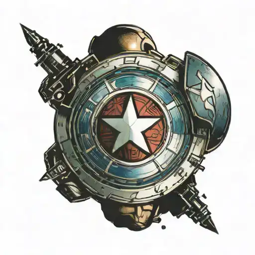 Captain america shield with the avengers symbol in the middle using an L instead of an A tattoo design idea