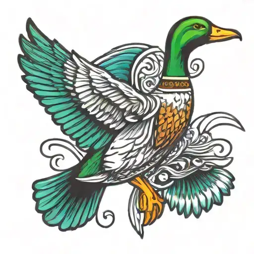 mallard duck flying tattoo design idea