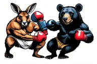 kangaroo and black bear boxing in 1920 fighter styler with boxer shorts and boxing gloves tattoo design idea