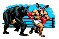 kangaroo and black bear boxing in 1920 fighter styler with boxer shorts and boxing gloves tattoo design idea