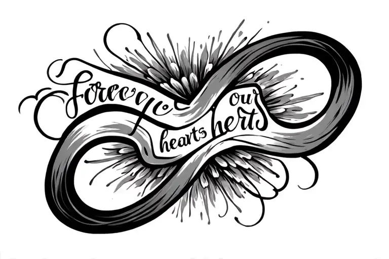 infinity symbol that is made out of the saying "forever in our hearts" tattoo design idea