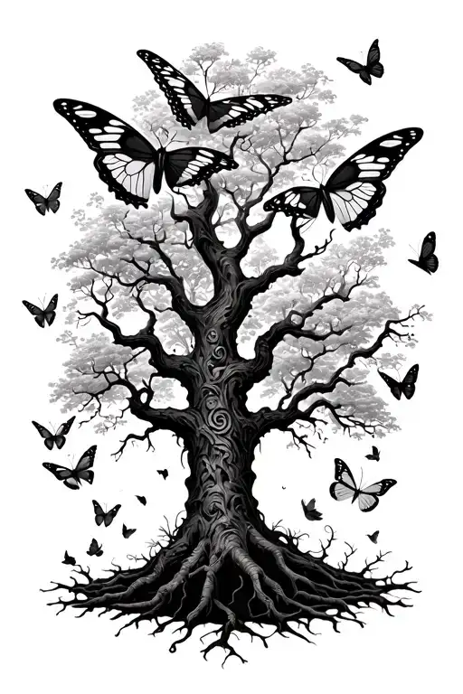 poison tree with butterflys flying away tattoo design idea