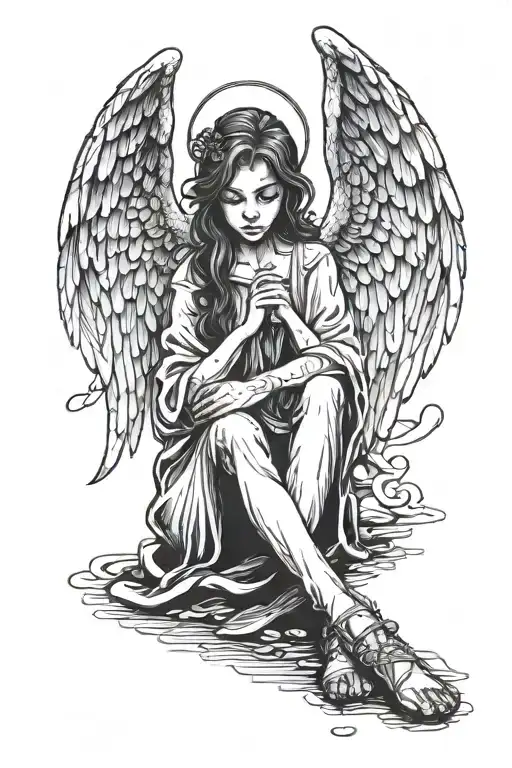 angel sitting alone girl looking for hope tattoo design idea