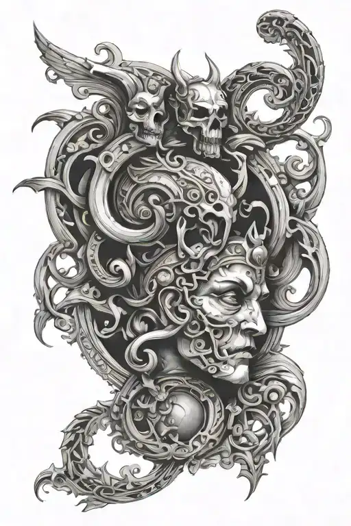 dark fantasy antiquity tattoo design idea