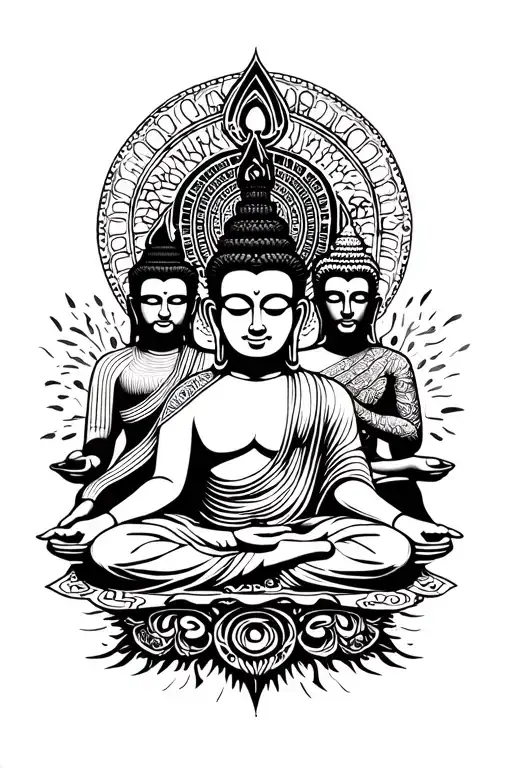 Islam vs Antichrist vs Buddha sitting together. can't see can't hear can't talk  tattoo design idea