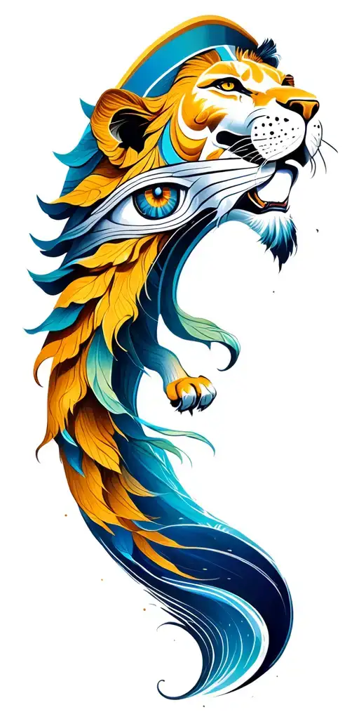 ascending drain, eye of horus, lion tattoo design idea