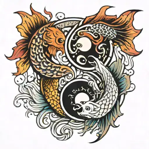 coi fish yin yang tattoo design idea