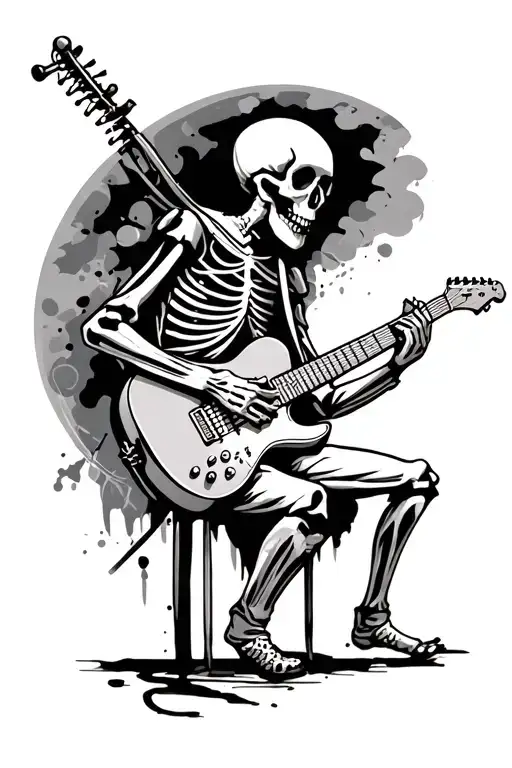 skeleton playing guitar tattoo design idea