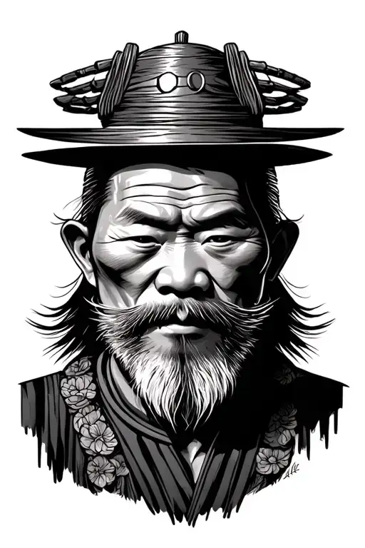 parable of the older Chinese farmer face covered tattoo design idea
