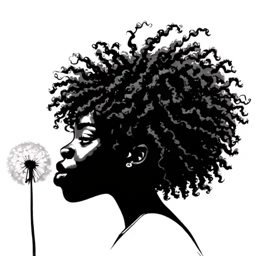 silhouette black girl blowing dandelion nappy hair tattoo design idea