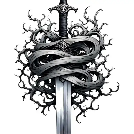 sword with vines wrapped loosely less gay tattoo design idea