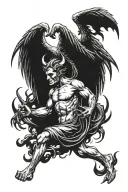 falling angel with devil wings from behind with horns on his head tattoo design idea