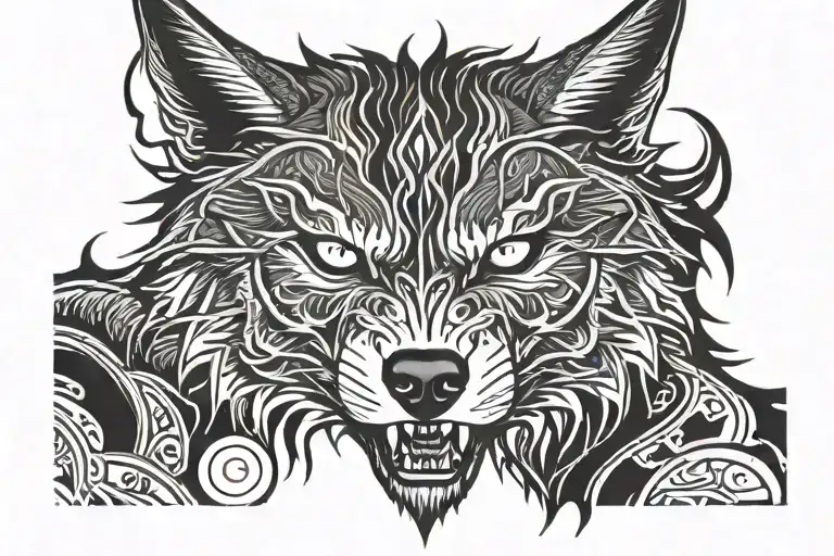 Demon wolf face tattoo design idea