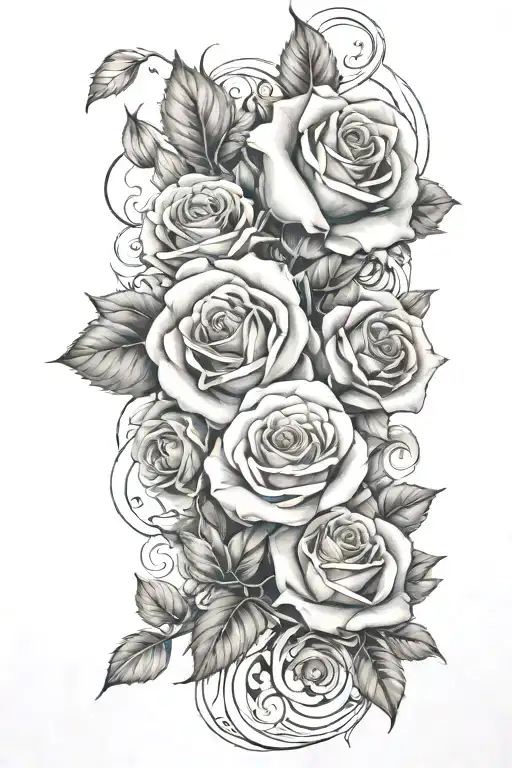arm sleeve in fine art style, with roses as a frame, and incorporated in the tattoo: mason; nurse; carpenter and seamstr tattoo design idea