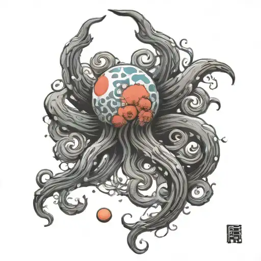 planets and tentacles tattoo design idea