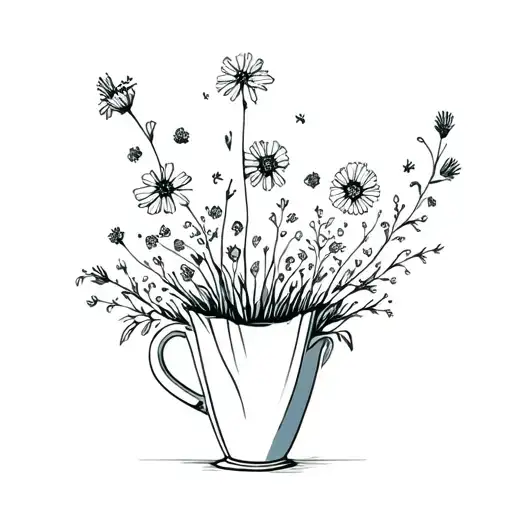 a broken vase with wildflowers pouring out tattoo design idea