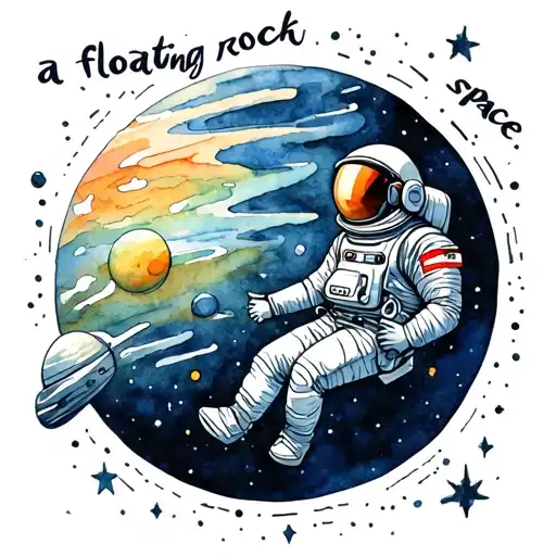 "a floating rock in space" lonley astronaut in space tattoo design idea