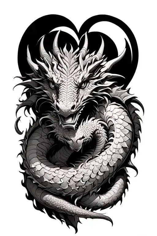 friendly dragon around a heart  tattoo design idea