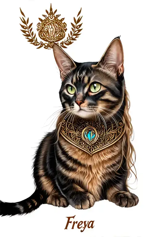 Goddess Freya with cat tattoo design idea