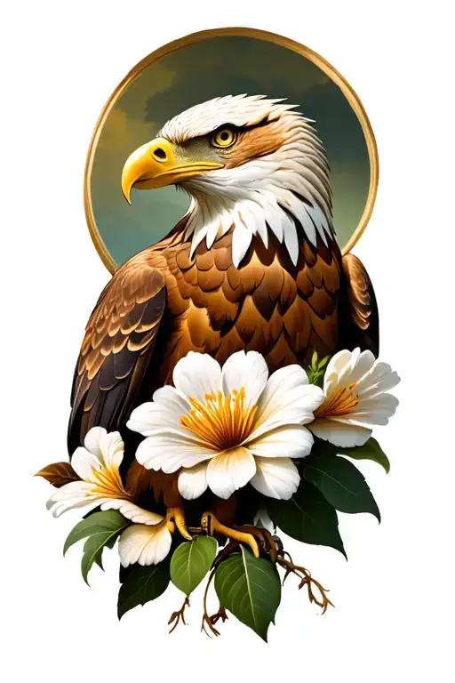 eagle tree and flower tattoo design idea