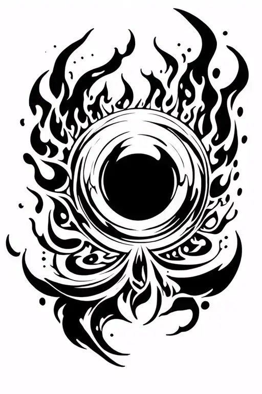 white orb in fire flames tattoo design idea