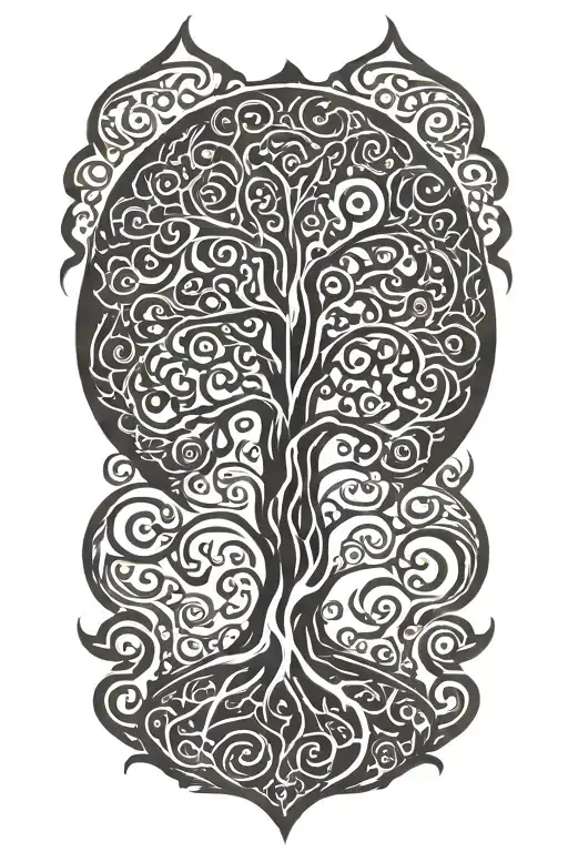 thunderstorms and blizzards swirling around the tree of life tattoo design idea