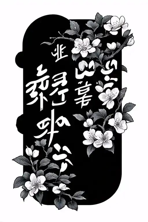 "Always the family must first" only words in Korean cherry blossom tattoo design idea