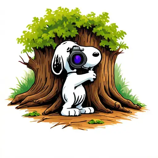 Snoopy taking photos of woodstalk tattoo design idea