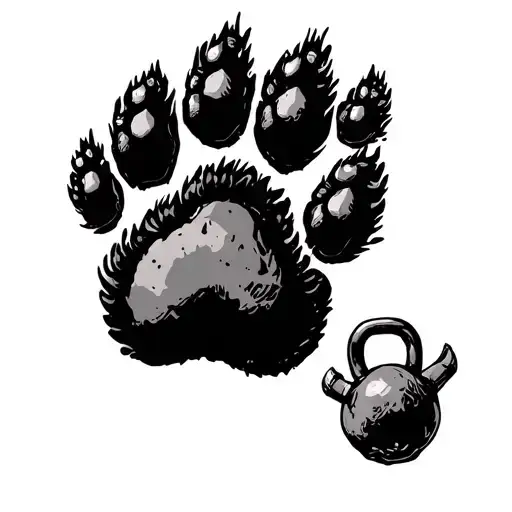 a dog paw with a kettle bell in a paw print style tattoo tattoo design idea