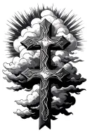 3 crosses with clouds and rays radiating tattoo design idea
