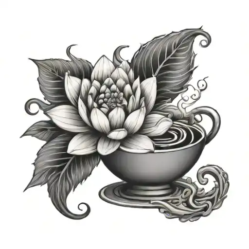 coffee, 666, pisces, water lily flower tattoo design idea