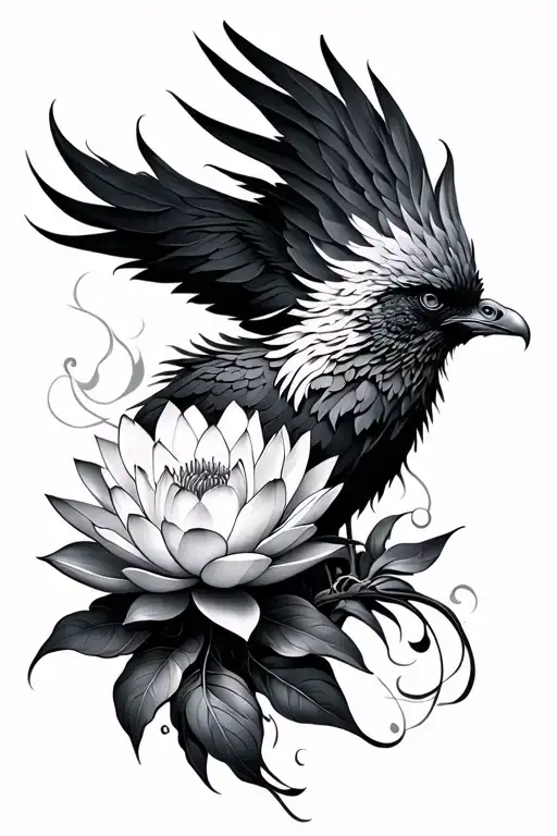 phoenix and lotus flower tattoo design idea