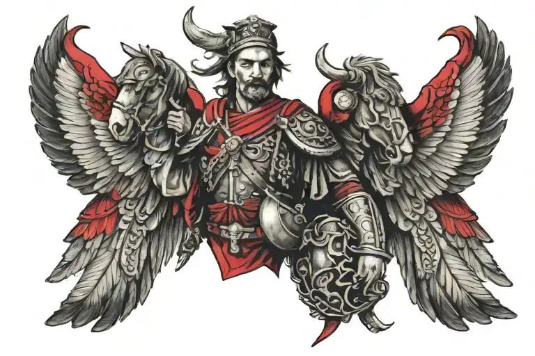 Red Ink Tattoo Ox head and hussar wings   tattoo design idea