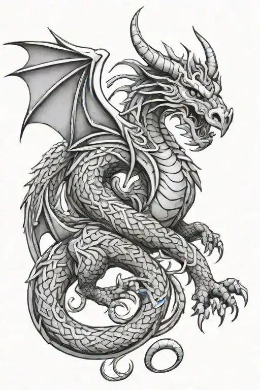 viking dragon with celtic knots for scales tattoo design idea