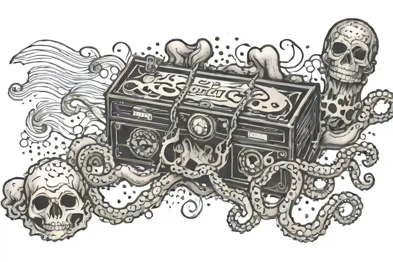 goonies movies VHS tape with treasure and an octopus kraken tattoo design idea